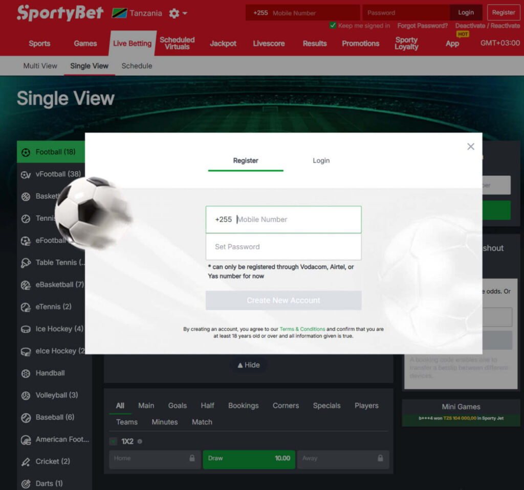 SportyBet registration